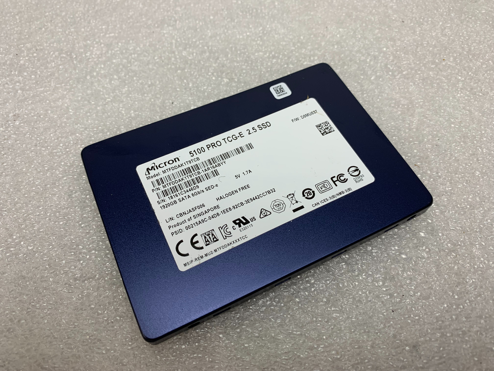 Micron 5100 PRO TCGE 1.92TB SATA 6Gb/s 2.5in SSD MTFDDAK1T9TCB TESTED