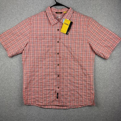 Cabelas Cool Max Men's Shirt Short Sleeve Button Up Plaid Camp Shirt Size L