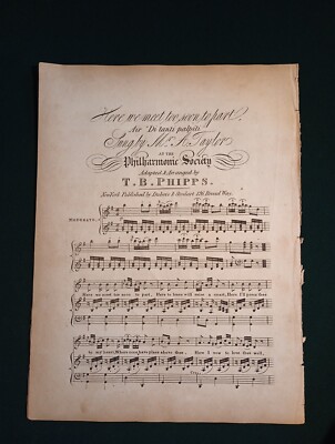 Here We Meet Too Soon To Part by T.B. Phipps as Sung by Mr A Taylor SHEET MUSIC 