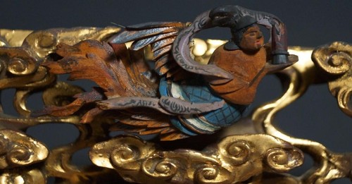 Japanese antique Carved wooden transom ornament Late Edo period Width 6.1inches - Picture 4 of 7