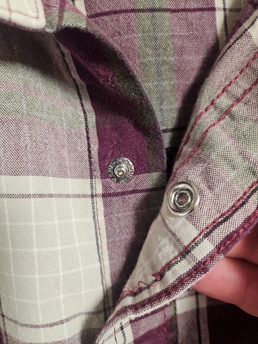 Wrangler Mens XL Tall Pearl Snap Shirt Maroon Plaid Long Sleeve Western Shirt - Picture 5 of 15