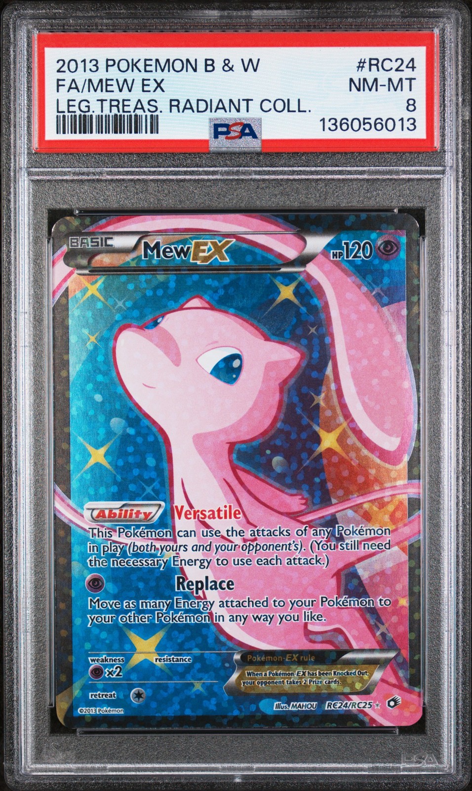 2013 POKEMON B&W LEGEND TREASURES RADIANT COLL #RC24 FULL ART/MEW EX PSA 8
