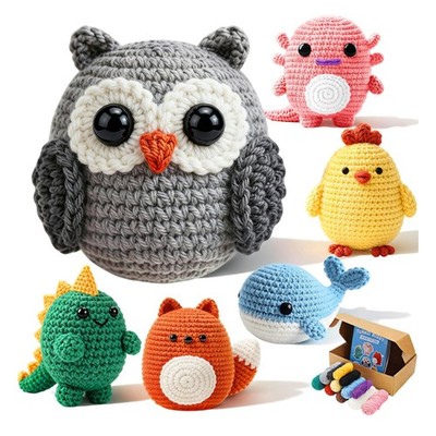 Beginner Amigurumi Crochet Kit - 6 PCS Kawaii Animal Family with Extra Yarn