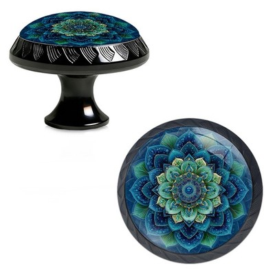 4 Pack Chicken Blue Mandala Art Design Kitchen Cabinet Knobs Acrylic Round Dr...