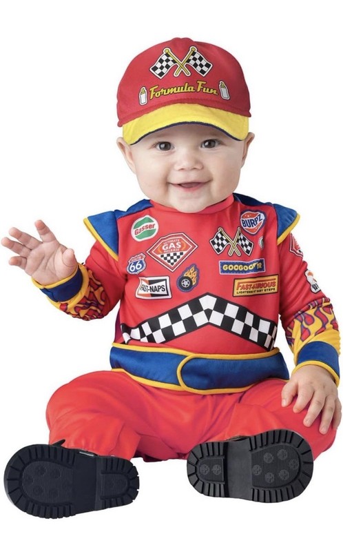 Formula Fun Race Car Driver Costume Jumpsuit & Hat 12-18M Unisex Polyester