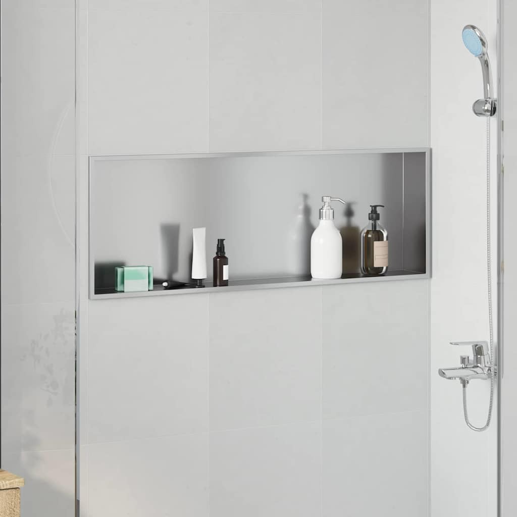 Bernkot In acciaio inox spazzolato, 60 × 30 × 10 cm, con ripiani doppi non necessari, nicchia da parete per il bagno, montaggio a filo di superficie, colore nero