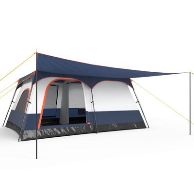 10-Person Camping Tent w/ Porch Large Family Cabin Tent w/ 2 Rooms 2 Doors