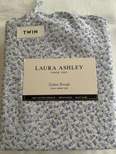 Laura Ashley twin 3Pc Sheet Set White Purple Flowers 100 Cotton NEW