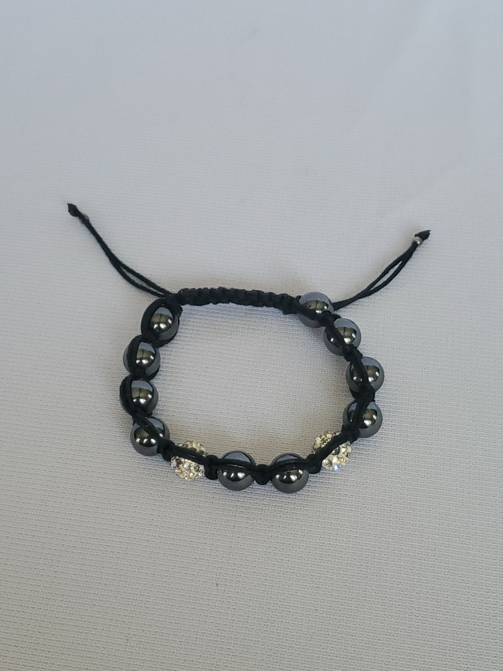 Black Hematite Gemstone Round Adjustable Bracelet… - image 1