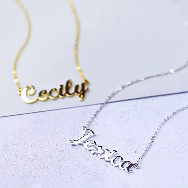 Caja con nombre personalizado cadena colgante letras collar broche langosta joyería plata oro Foto 2 de 4