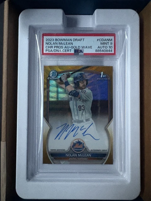 NOLAN McLEAN GOLD WAVE AUTO /50 METS 2023 BOWMAN CHROME PSA 9 MINT HOT!!