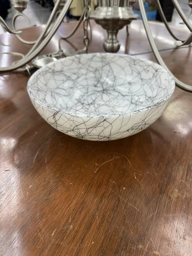 MCM VTG Hazel Atlas Spaghetti String Bowl Black White Milk Glass Mid Century 10"