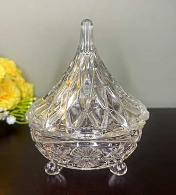 Vintage Clear Glass Hershey Kiss Covered Candy Dish Pedestal Trinket Box Lid
