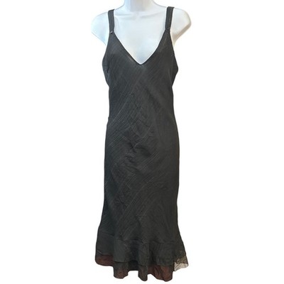 Vintage 90s Kiabi Woman Midi Dress Whimsigoth Goth Black Silver Lurex Pinstripe