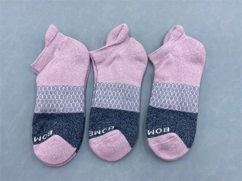 BOMBAS 3 Pairs Women Honeycomb Pink-Blue Tri-Block Ankle Socks Size Medium