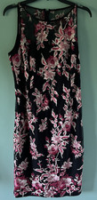 White House Black Market Embroidered Sheath Dress 12 Floral Black Pink Elegant