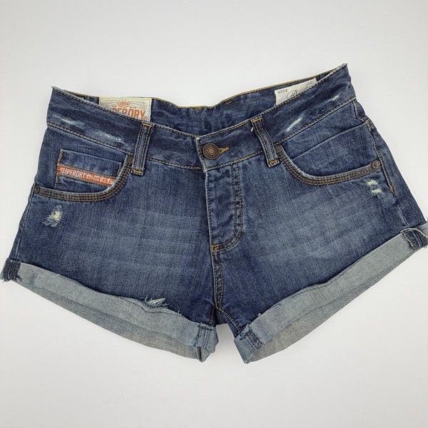 Superdry Bale Denim Shorts W27 Dark Wash Distressed Rolled Hem Women