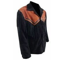 Men Handmade Western Liberty Engle Cowboy Style Suede Leather Jacket fringes