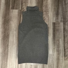 Esley Gray Sleeveless Turtleneck Split Hem Sweater Dress - Large