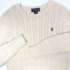 Polo Ralph Lauren Youth Cream Cotton Cable Knit Sweater Size Medium 10-12 Cream