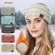 Women Warm Knit Fleece Lined Headband Winter Ear Warmer Hair Band Head Wraps UK
