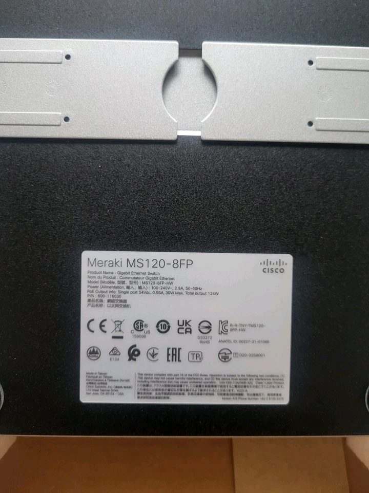 Cisco Meraki MS120-8FP PoE+ Cloud Switch w/ Hardware No Power Cable - Image 4 of 4