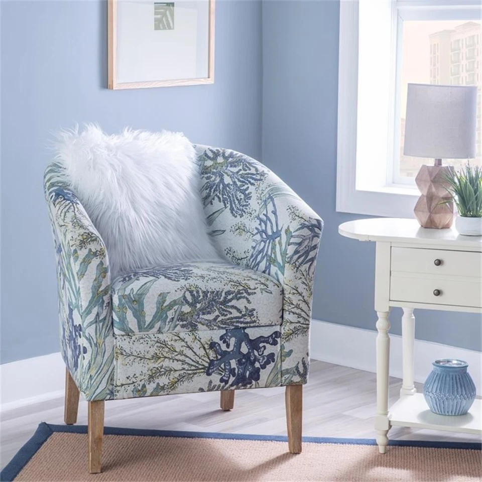 Pemberly Row Coastal Fabric Oceanside Club Chair in Multi-Color