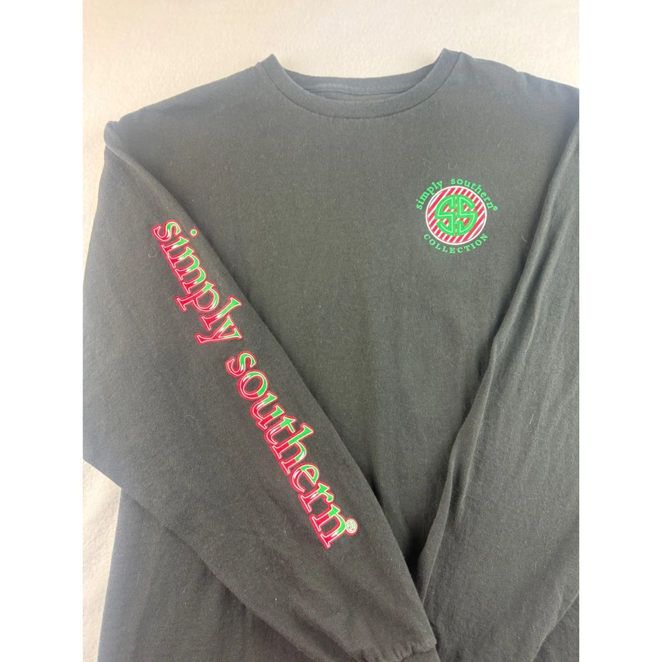 Camiseta Simply Southern para mujer negra manga larga Navidad perro vacaciones talla L Foto 3 de 4