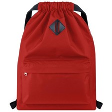 Drawstring Backpack Water Resistant String Bag Sports Gym Sack Side Pocket Fit