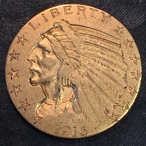 1916-S $5 Gold Indian Head - Nice Details - High Quality Scans #R217