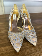 Badgley Mischka Women's Mesh Pump Ivory Rhinestone Pointed Toe Slip On 8