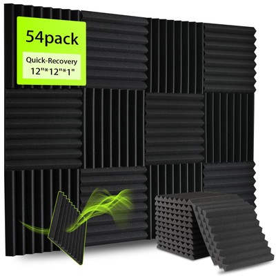 54 Pack Sound Proof Foam Panels for Walls 12x12x1 Inches, Wedges Acoustic Pan...