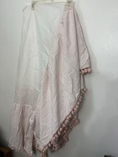 Lambs Ivy Pink Linen Crib Skirt Pom Pom Trim Cottagecore Baby Nursery Bedding