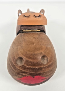Lady Hippo Trinket Box MCM Zoo Line Hinged Vtg 1950s Teak Girl Hippopotamus