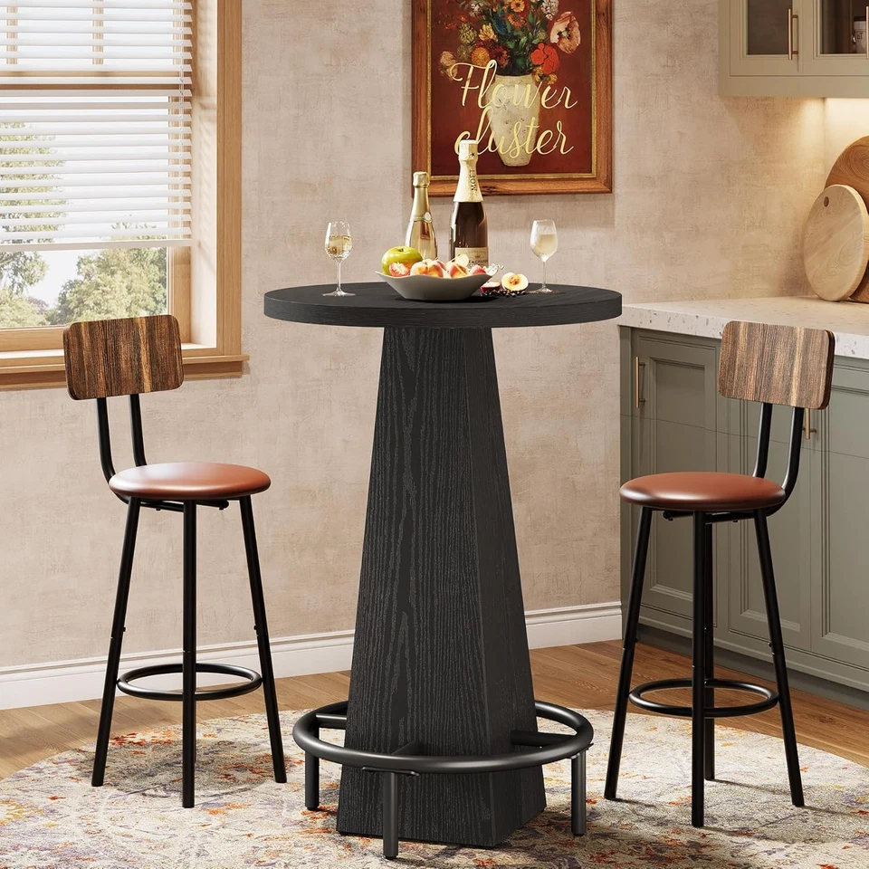 Mesa de bar, 37,4" mesa de pub redonda alta para bares pequenos, sala de jantar, cozinha - preta - Imagem 4 de 4