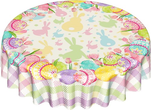 Giwawa Easter Tablecloth Round 60 Inches - Colorful 60 Inch, Plaid