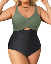 Daci Green Black Plus Size One Piece Swimsuits - Tummy Control Bathing Suit f...