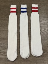 2 PAIR VTG Tube Socks 80's 23" Striped Acrylic USA Blue Red Sports Basketball
