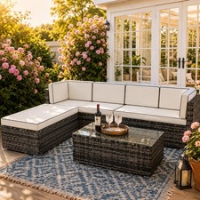 Rattan Garden Furniture 6 Seater Corner Sofa Set with Coffee Table Lounge Set