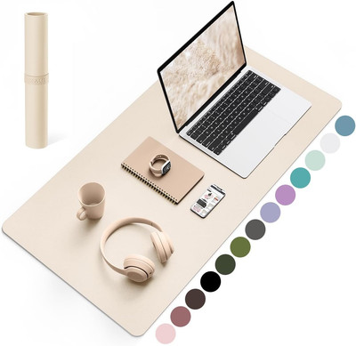 Ysagi Multifunctional Desk Pad with Leather and Non-Slip Suede, Beige 80x40cm