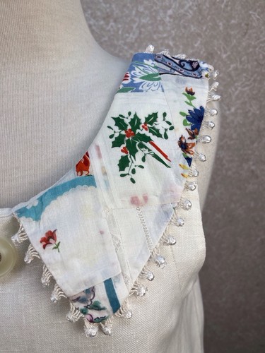 Taylor G Dallas Texas SMALL VTG 1990 White Linen Maxi Dress Handerkerchief Trim - Picture 7 of 11