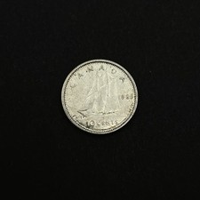 1963 Canada Queen Elizabeth II Bluenose 10 Cents 2.33g 800 Silver Coin KM 51