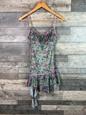 Urban Outfitters Rosebud Asymmetrical Mini Dress Size Small Green Floral Mesh