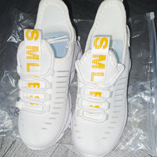 White/Gold Lace-Up Low Top Trainers Sneakers kids UK 12.5 Casual Activewear