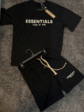 Essentials Fear of God Mens Black Sweat T-Shi...