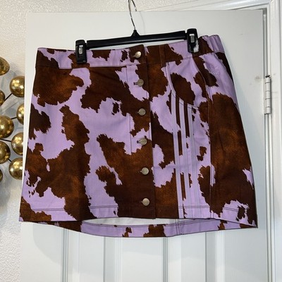 NWT ADIDAS X Ivy Park Denim Cow Print Mini Skirt Brown Purple Women Beyonce S:1X