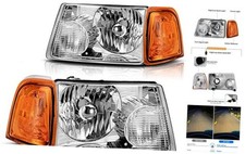 Headlights Assembly Compatible Chrome Housing Amber Reflector Fit 01-11 Ranger
