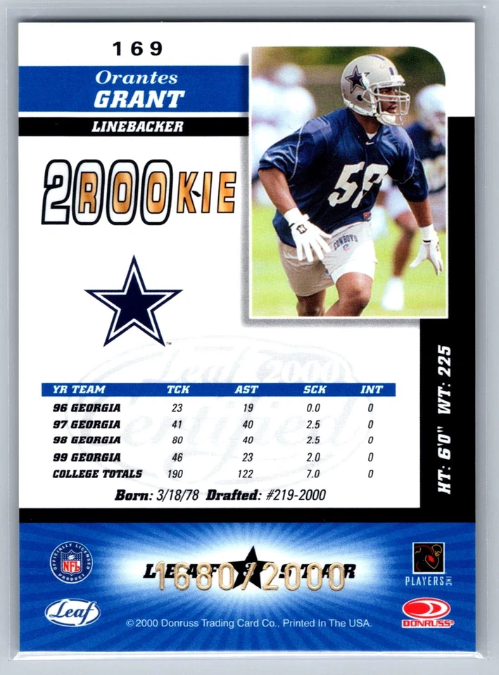 Orantes Grant 2000 Certified Rookie /2000 #169 - Image 2 of 2
