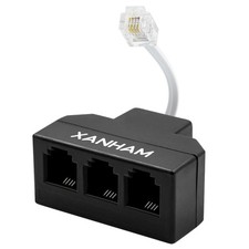 AV01303 Black RJ11 3 Way Splitter, 6P4C, 3 inch Cable, Phone Line, Adapter