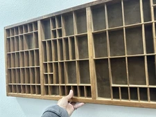 Vintage Wooden Printer's Tray Shadow Box Display Shelf Multiple Sections 32 X 16
